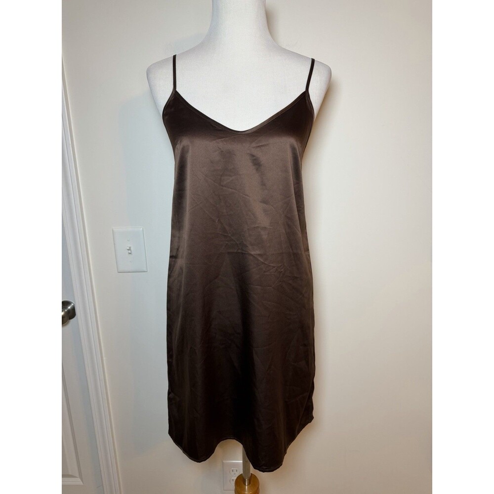 Greylin Satin Slip Dress Brown Women’s Small Sleek Minimalist